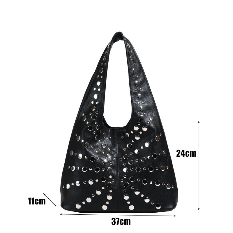 2026 New high-end Leather Rivet Bucket Bag Fashion Personality Trendy Cool Polka Dot Rivet Casual Underarm Bag Handbag