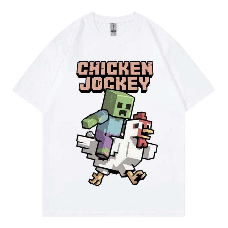 Funny Chicken Jockey Graphic T Shirt Men Women Cartoon Fashion Short Sleeve Tshirt Summer Casual 100 Cotton Oversized Tshirts