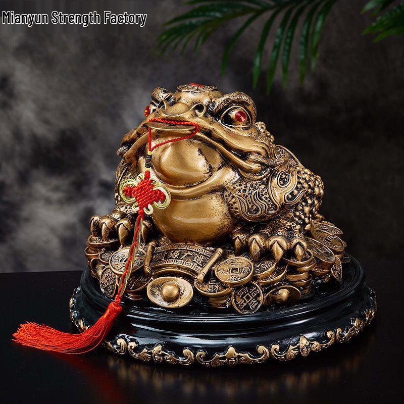 Large Golden Lucky Toad Figurine for Living Room, Office, or Wine Cabinet Decor