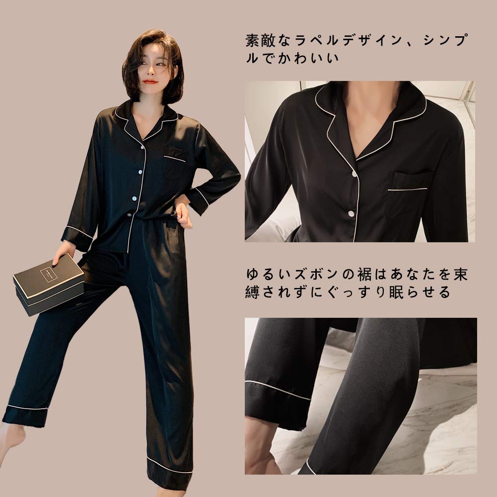 JoveJek Long Sleeve Pajama Classic Plus Suitable for and Winter Women's Silk-Like Set, Open-Front, Style, Breathable, Sizes, Lightweight, Spring,