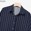 ZANZEA Women Stripe Print Short Sleeve Blouse and Shorts Summer Two Piece Suit Sets