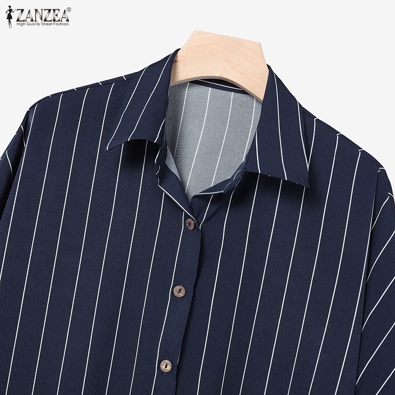 ZANZEA Women Stripe Print Short Sleeve Blouse and Shorts Summer Two Piece Suit Sets