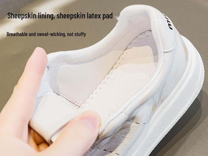 Women's Classic Genuine Leather White Sneakers - Retro Style, Thick Sole, Versatile Casual Skate Shoes