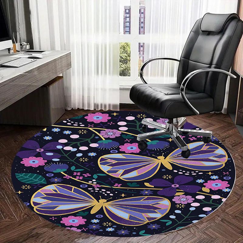 1pc Office Carpet Chair Mats Butterfly Garden Circular Artwork Perfect for Decorating Office Chairs, Living Rooms, Or Bedrooms