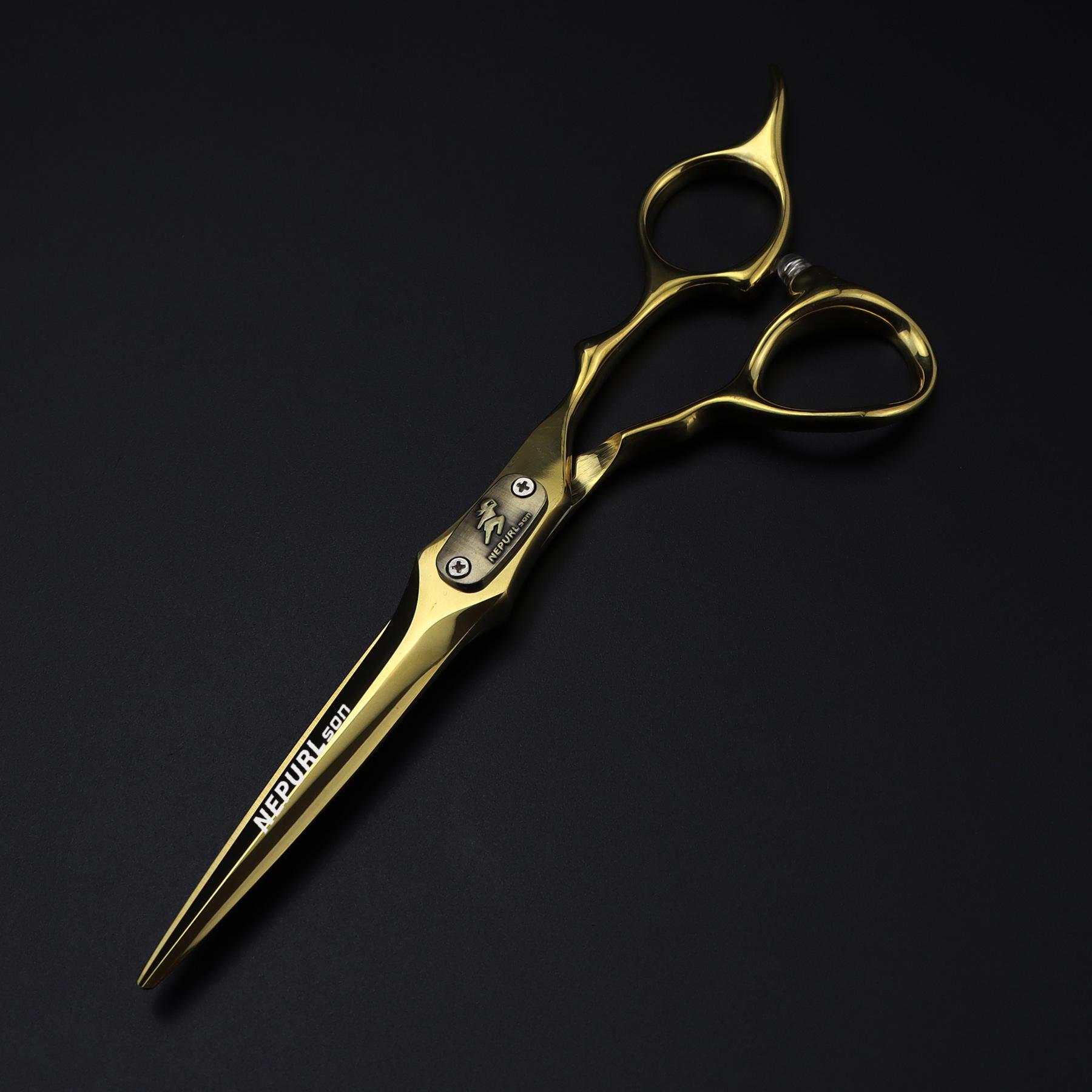 Gold 6.0 Napson Double-Sided Hairdressing Scissors: Sword-Shaped, Straight, Serrated, Thinning