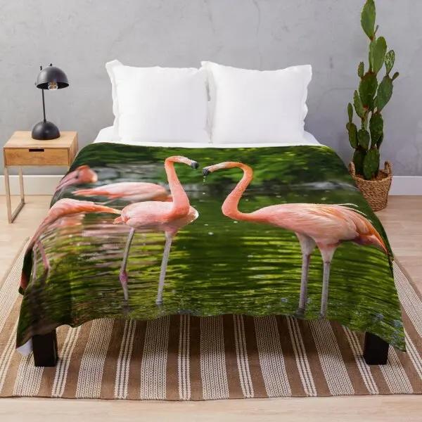 Flamingo Bird Pink Red Wild Animals Flannel Throw Blanket For Sofa Bed Couch Comfortable Warm Lightweight King Queen Full Size