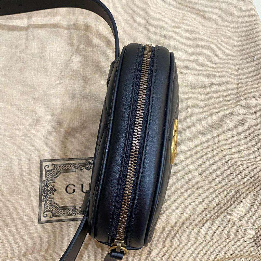 [Gebraucht] Gucci gesteppte Leder GG Marmont Matelassé Gürteltasche 38/95 'Schwarz' - Ausgezeichnet #18LWPGK