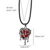 Punk Vintage Irregular Crystal Heart Necklace for Women Men Leather Rope Collarbone Chain Halloween Jewelry Accessories