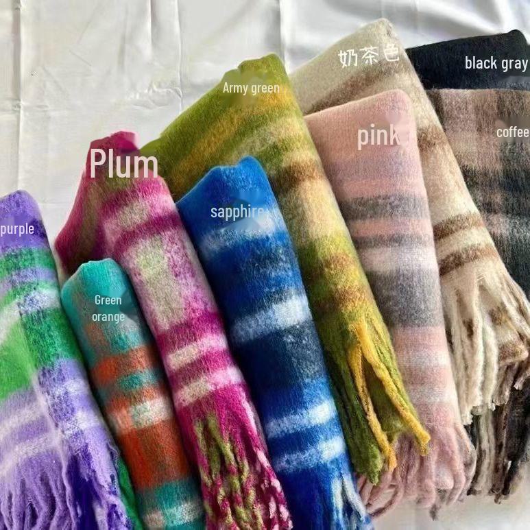 Women's Thick Plaid Yarn Scarf - Versatile, Warm, College Style for Fall/Winter