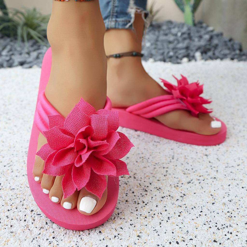 Fashion Comemore 2025 New Women's Thick Sole Slides Flower Decor Comfortable Home Slippers Casual Lightweight Beach Flip Flops Women
