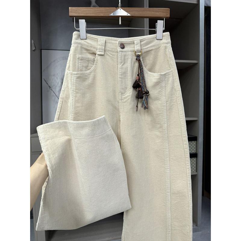 

Slimming & Stylish Corduroy High-Waisted Straight Leg Pants for Women - KW0268~ZY L абрикосовый