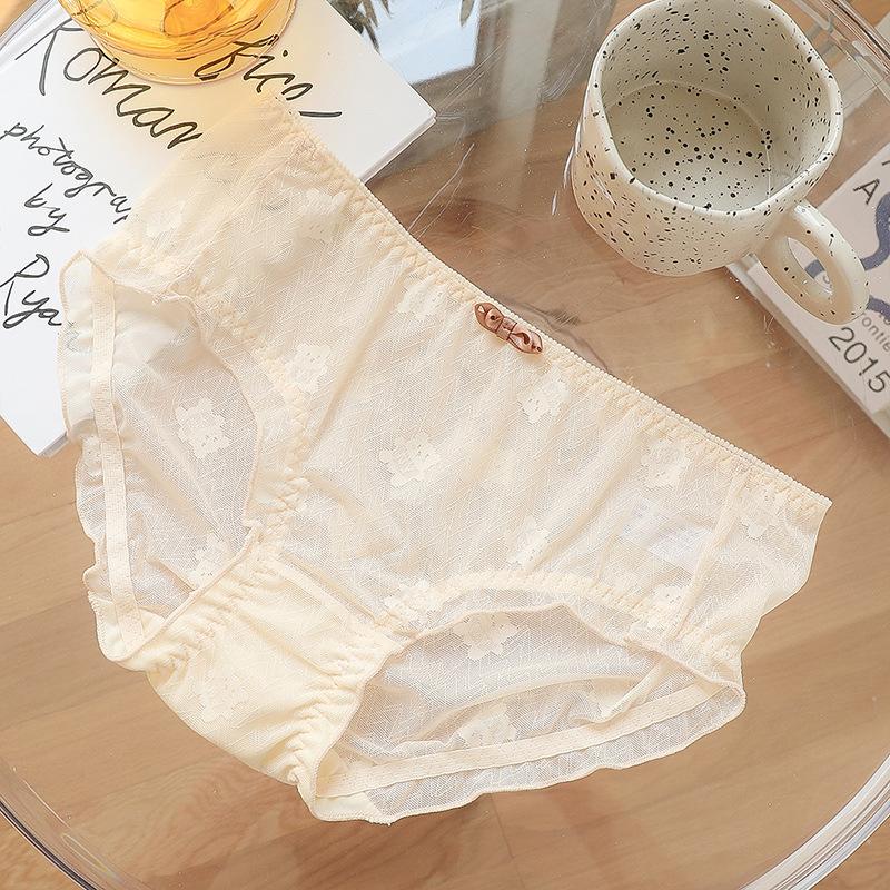 Ladies Spring and Autumn Fashion All Kinds of Bear Print Net Yarn Close Skin Without Trace Not Clip Hip Briefs