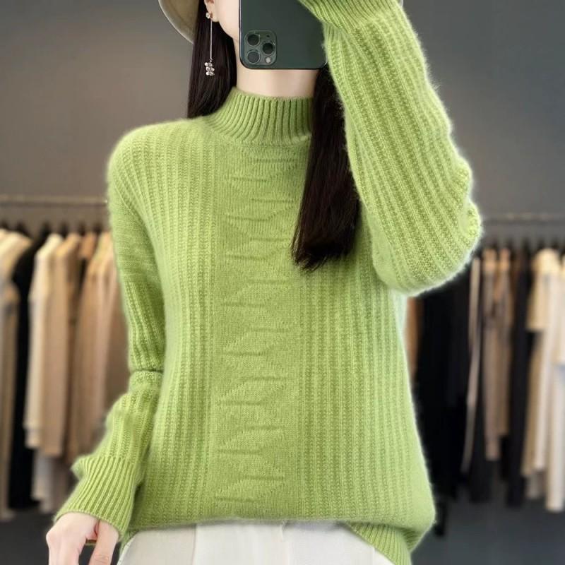 Womens Wool Knit Sweater Half Turtleneck Loose Fit Thick Warm Pullover Winter Casual Layering