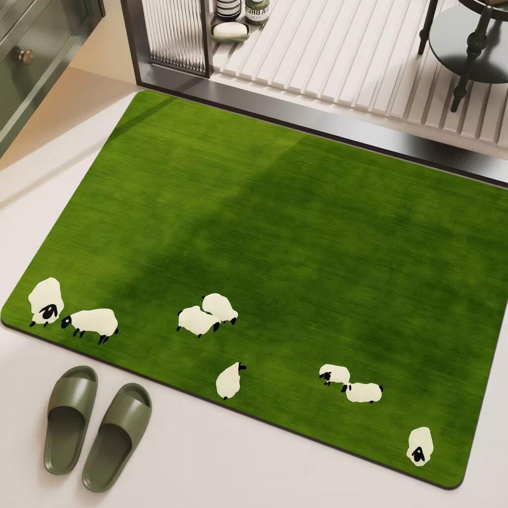 Chinese Style Green Panda Bathroom Carpet Entrance Door Drain Pad Anti Slip and Absorbent Rug Home Decorationon