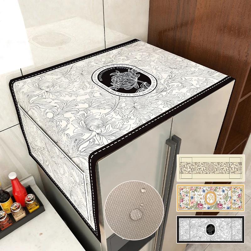 Leaves Patterns Dust Cover Washing Machine Dust Mat Pocket Design Beautiful Refrigerator Protective Pad Household Home Supplies