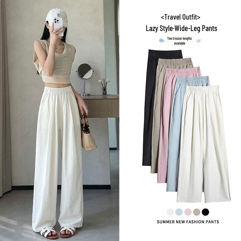 Women’s High-Waist Loose Wide-Leg Summer Pants - Lightweight Acetate Fabric