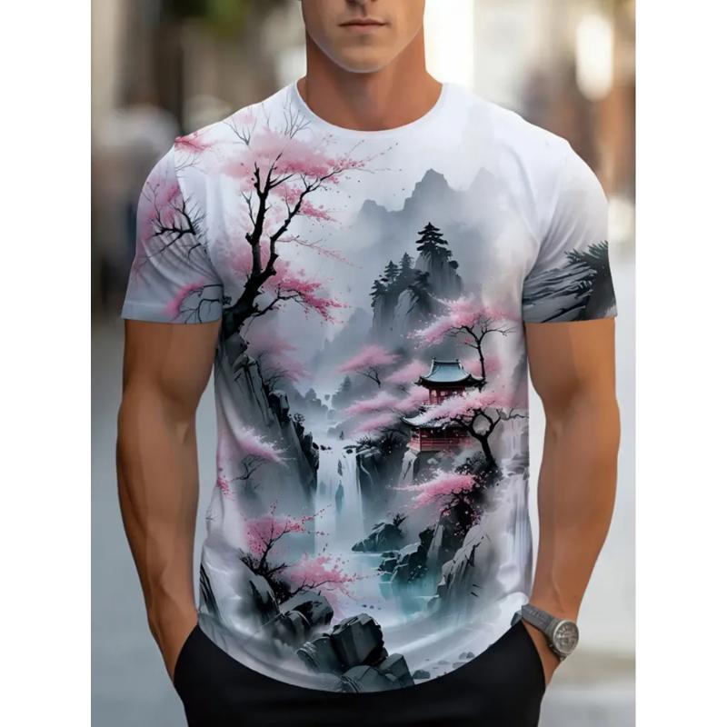 Fashion Men's Crew Neck Short Sleeve 3D Casual Color Printing Casual Short Sleeve Crew Neck T-Shirt