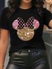 Women Pink Glitter Mickey Mouse TShirt Round Neck Short Sleeve Casual TShirt Bow Tie Detail Soft LooseFit Cotton Shirt Y2K Top