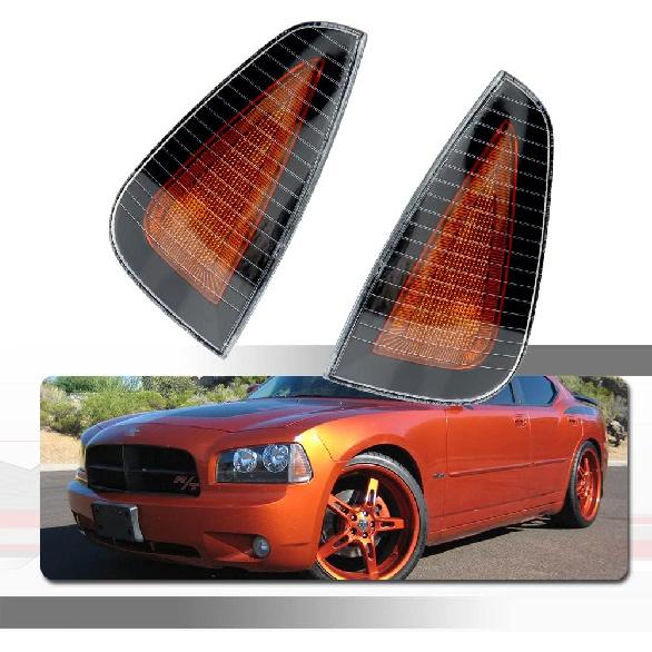 

For 2006 2007 2008 2009 2010 Dodge Charger Sxt Rt Se Srt8 Assembly Replacement OEM Front Bumper Passenger Side Marker turn signal housing Smoked Lens Amber Housing