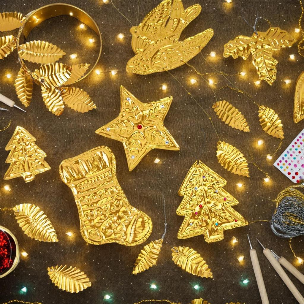 Handmade Foil Embossing Kit with Shimmer Christmas Engraving Art ornament making kit gold And Silver Shiny Crafting Accessory