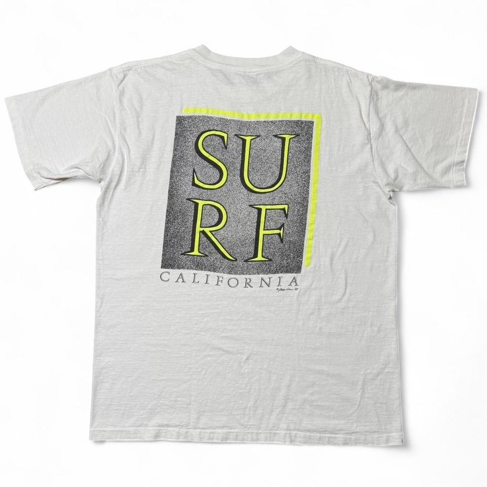 Vintage 1988 Newport Beach Surf California Retro Lime Green Graphic T-shirt XL S