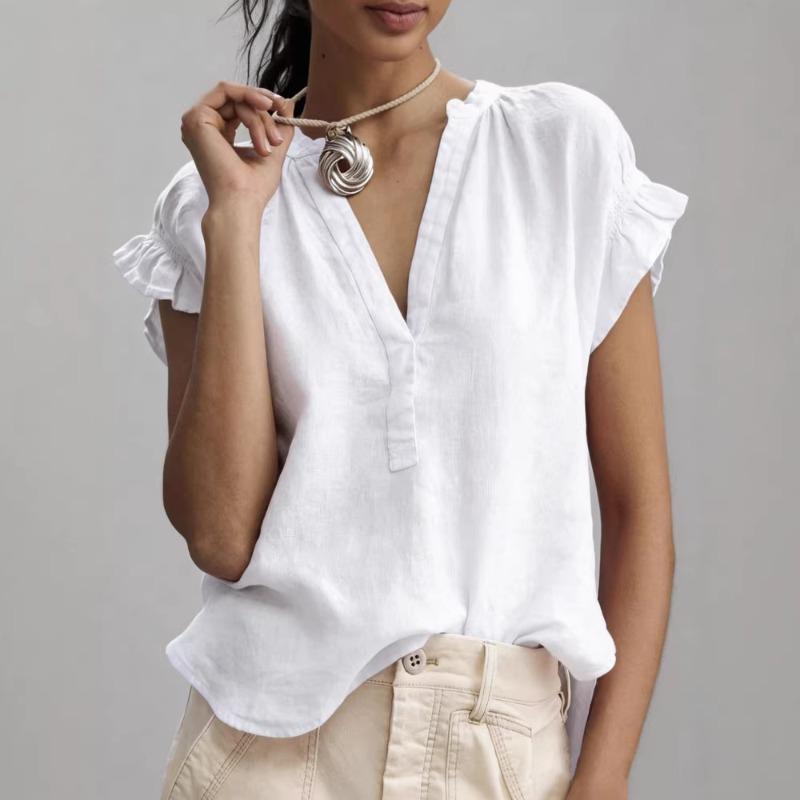 DICFY Women's Fashion Casual Summer Spring V-Neck Short Sleeve Blouses & Shirts