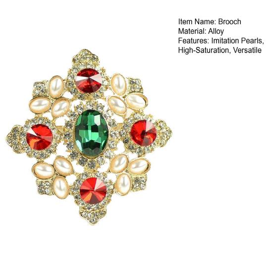 Dazzling Brooch High-Saturation Imitation Gemstones Faux Pearls Inlaid Palace Style Brooch Pin Coats Sweaters Scarves Badge
