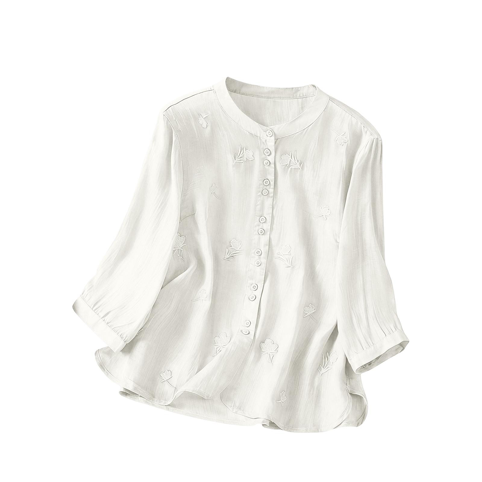

Women s Retro Cotton Linen Embroidered Thin Linen Three-Quarter Sleeve Top XL