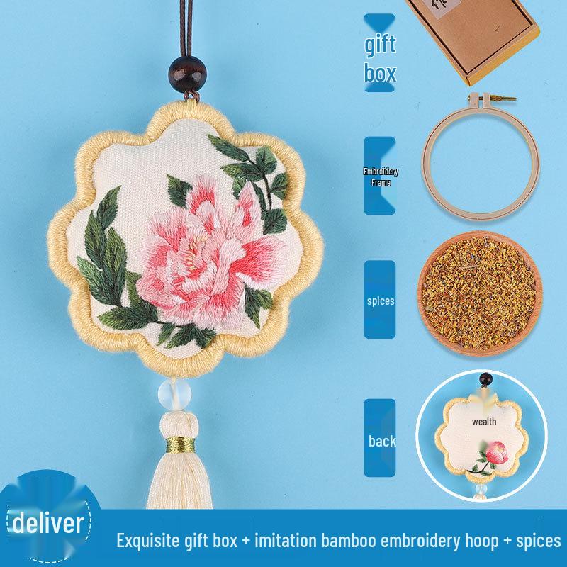 Peace Amulet Embroidery Kit: Beginner's DIY Cross Stitch Sachet Pouch