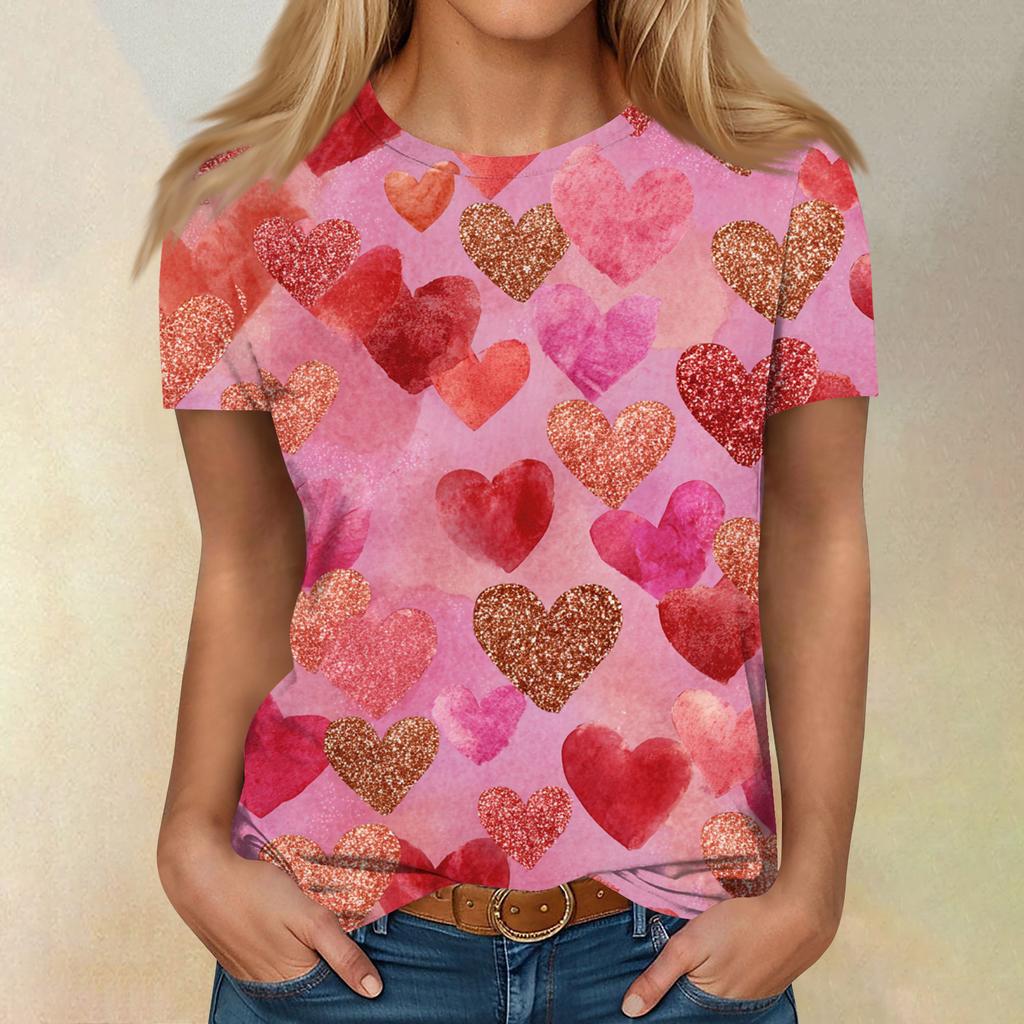 Women's Casual Fashion Valentine's Day Printed Short-Sleeve Top/T-Shirt