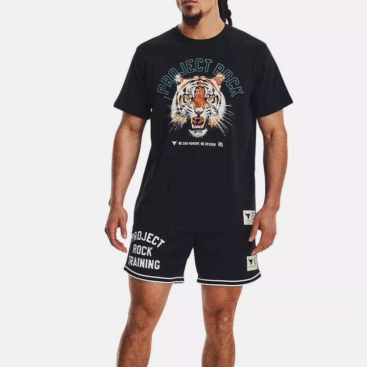 Under Armour Pánské tričko s krátkým rukávem Project Rock Retro s tygřím potiskem, černé 1379113-001