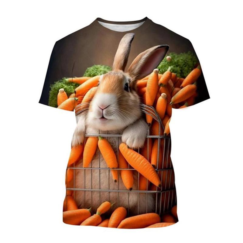 Fashion Cute Rabbit Hare Bunny 3D Print T-Shirts Summer Men Women Short Sleeve T Shirt Oversized Harajuku Tees Tops Kid Clothing