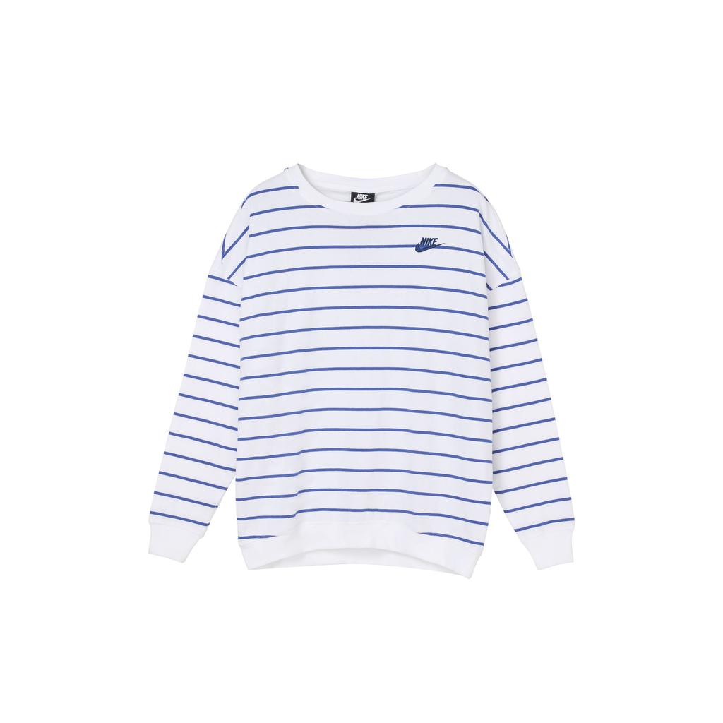 Nike Sportswear Loose Fit Striped Print Crew Neck Long Sleeve Drop Shoulder T-Shirt Women T-Shirts White DJ9305-140