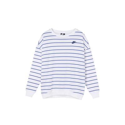 Sportswear Loose Fit Striped Print Crew Neck Long Sleeve Drop Shoulder T-Shirt Women T-Shirts White DJ9305-140