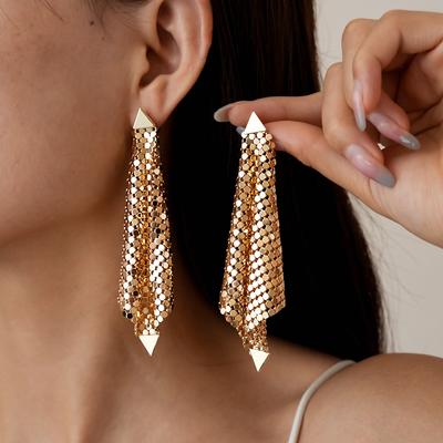 Personality Exaggerated Metallic Sense Geometric Rhombus Silver Needle Earrings Unique Earrings