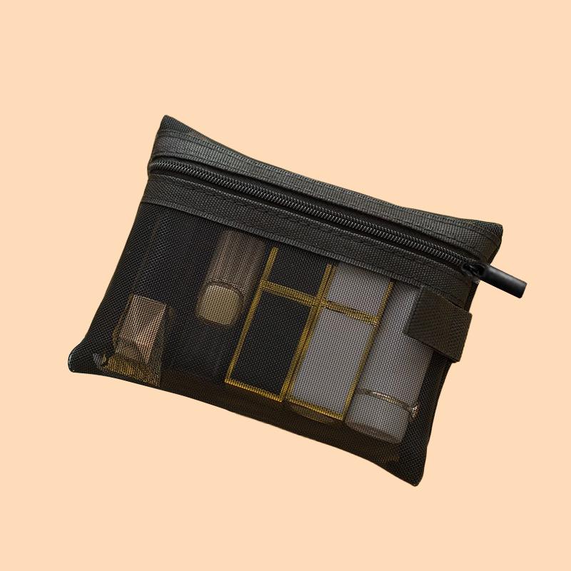 Black Mesh Makeup Bag Set: Side-Opening, Portable Lipstick & Touch-Up Storage In Large, Medium, Small Sizes