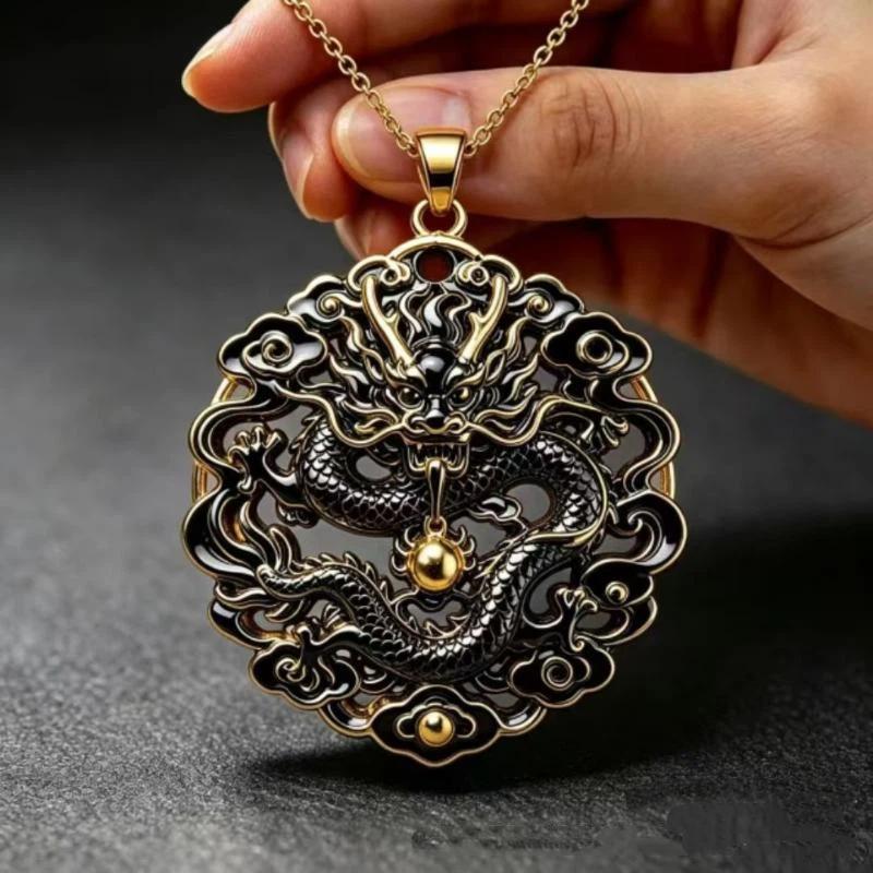 Cute Dragon Fox Pendant Necklace Colorful Enamel Craft Sparkling Crystal Jewelry for Christmas Holiday Wear Gift