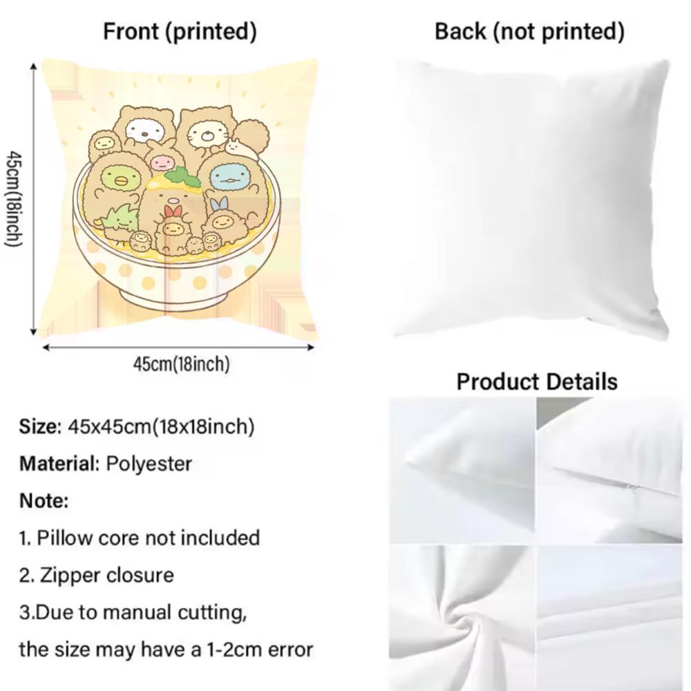 S-Sumikko Cute G-Gurashis Cushion Cover Pattern Printed Pillowcase for Living Room Sofa Cushion Cover & Bedroom Decor