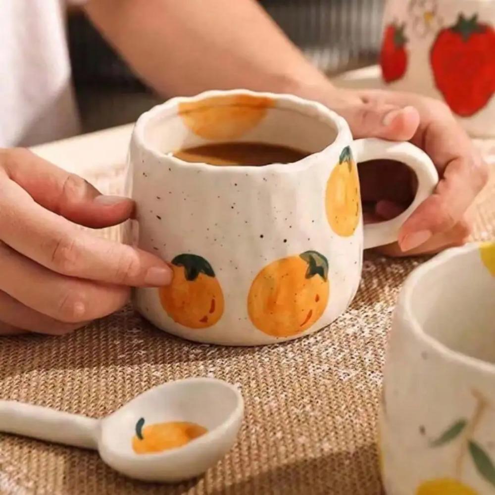 1 Hand-painted Ceramic Coffee Cup with Fruit Pattern, Perfect for Home, Office, Event Gifts, Holiday Gifts, Birthday Gifts