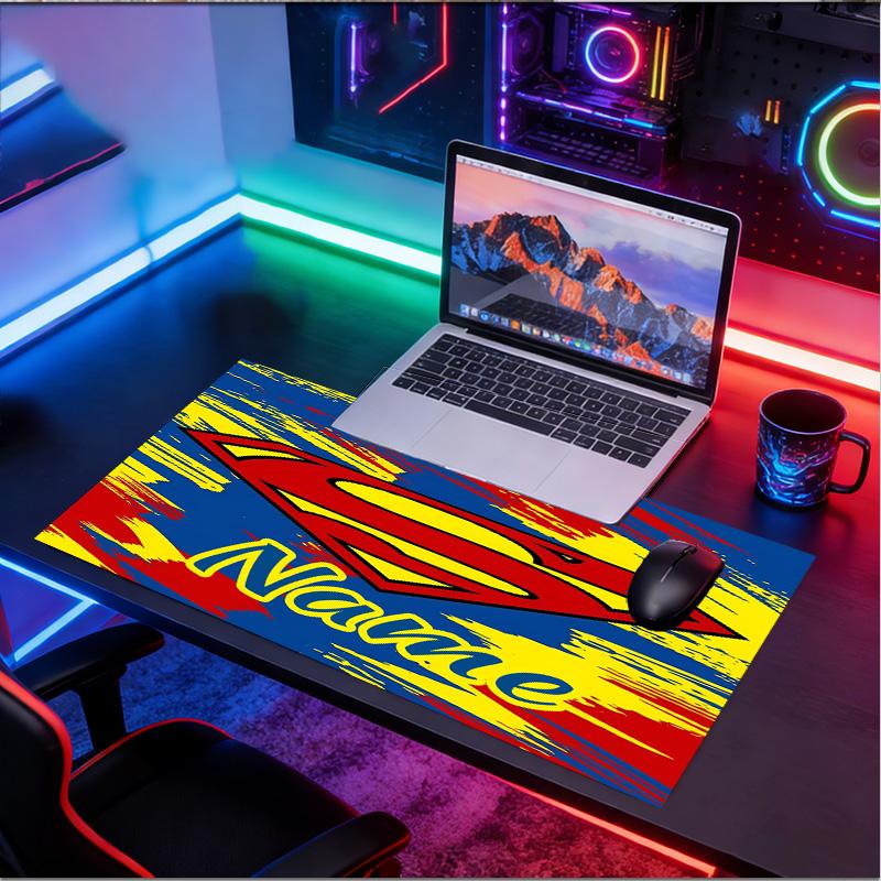 Custom Name Personalized Superman Pattern Mousepad, Laptop PC Desk Mat, Decorative Desk Mat for Home Keyboard Pad Gift