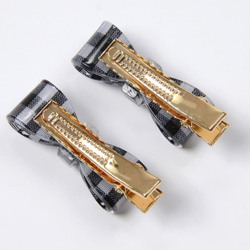 Eireve PETITE GINGHAM CHECK RIBBON HAIR CLIP SET (4 COLORS / 2PCS)