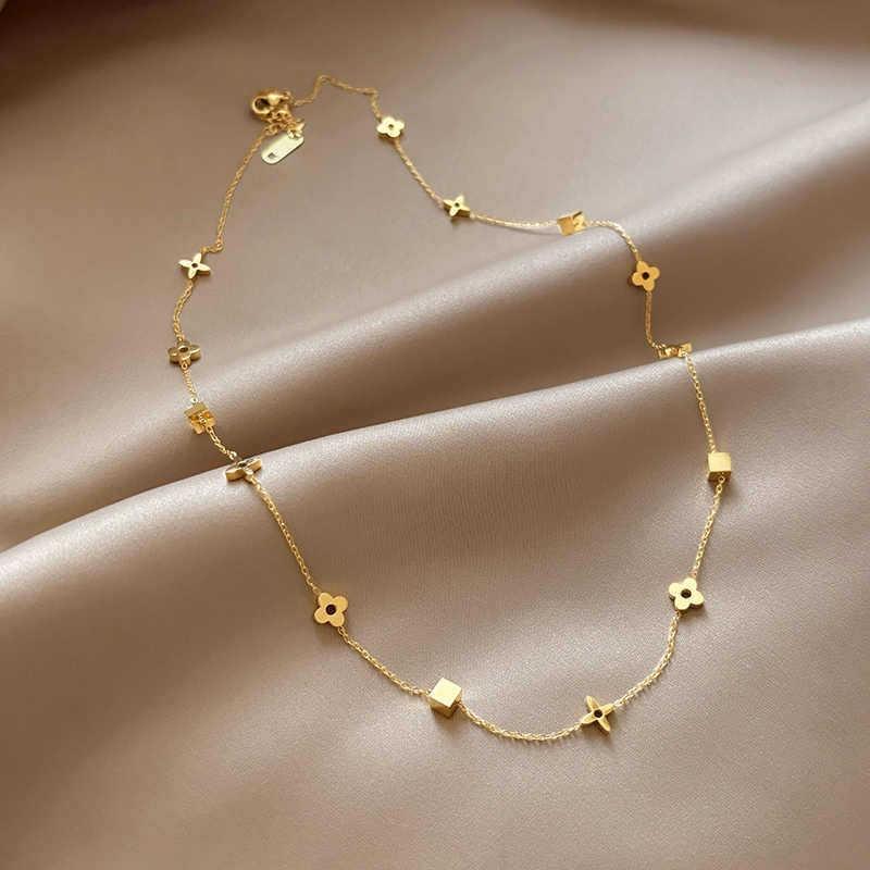 

Четырехлистный клевер из титановой стали, женское легкое роскошное ожерелье премиум-класса с четырехсторонней цепочкой на ключицу standard