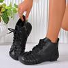 Low Heel Bare Boots  Round Toe Lace-Up Side Zip Soft Leather Soft Sole Mom Shoes