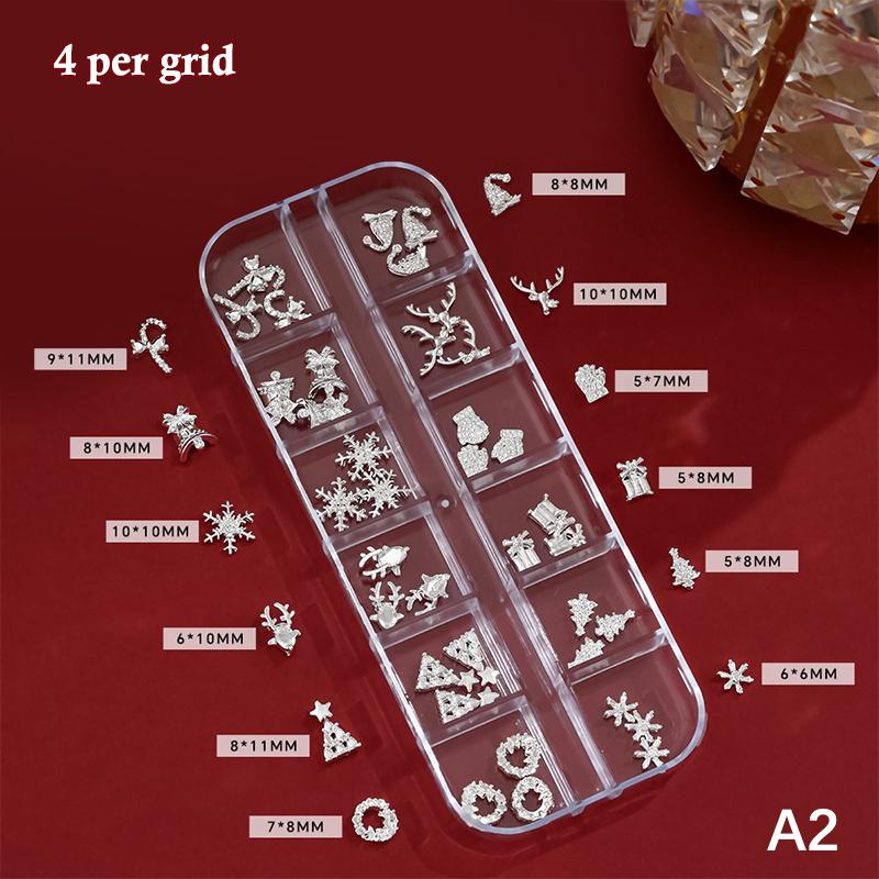 12 Grids 3D Luxury Nail Art Decorations Alloy Shiny Gems Diamond Christmas Nail Charm Diy Nail Accessories