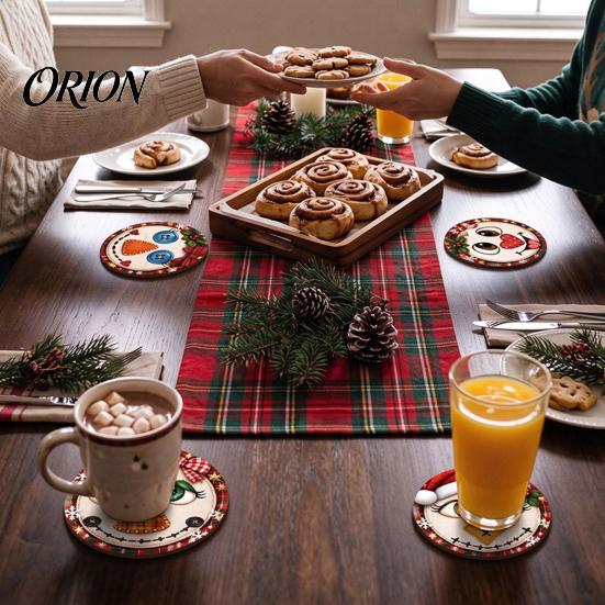 Rustic Wooden Coasters 4Pcs Christmas Snowman Coasters, Cute Face Drink Cup Natural Wood Mats, Heat Resistant UV Printed Tabletop Holiday Decorations