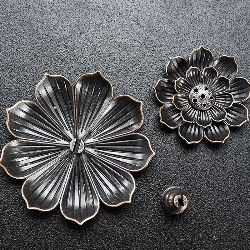 1Pcalloy Incense Burner Stick Holder Buddhism Lotus Line Incense Plate Sandalwood Coil Base Temples Yoga Studios Home Decoration