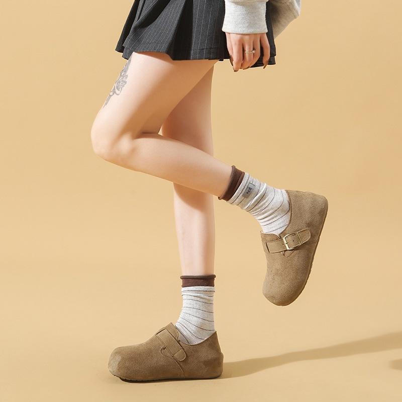 Retro All-inclusive Birkenstocks, Winter New Heightening and Piling Warm Snow Cotton Shoes, Birkenstocks Fluffy Single Shoes