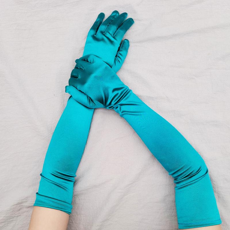 55cm Women Satin Smooth Evening Dress Etiquette Long Gloves Retro Style Banquet Accessories Elasticity Dinner Party Stage Show