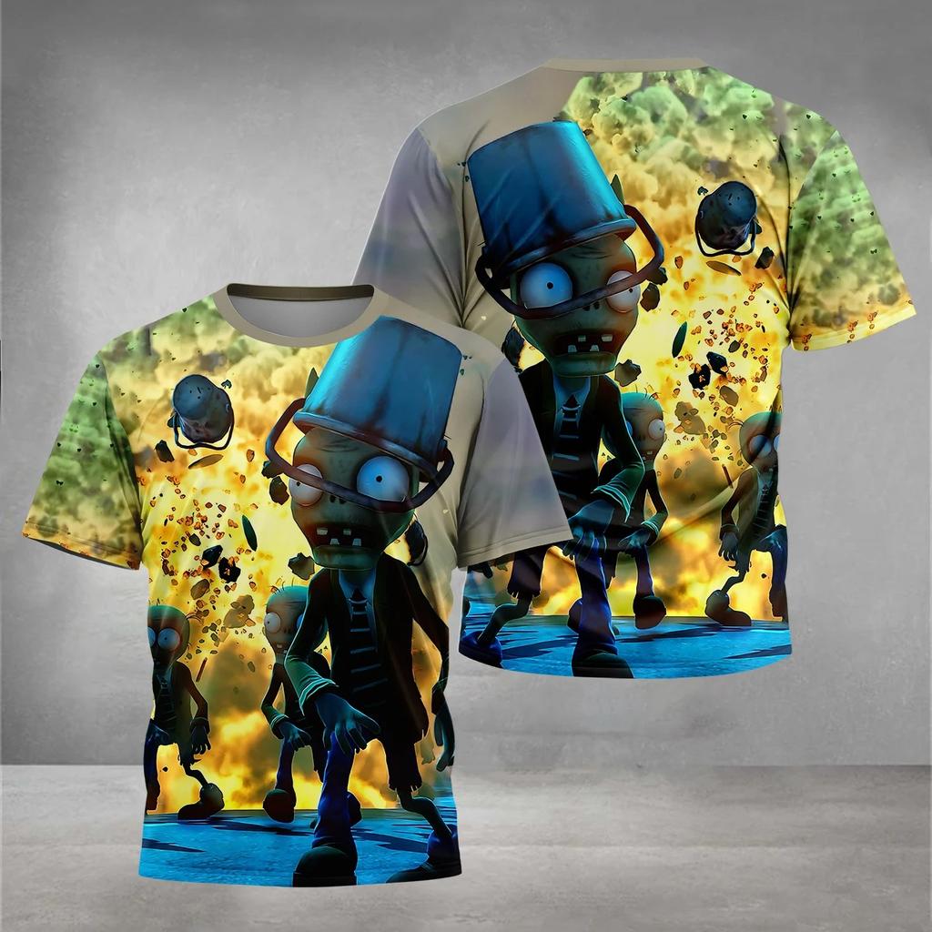Summer Round Neck HOT Game Plants Vs. Zombies Pattern 3D Printed Top Fashionable Casual Short Sleeved Children's Boy T-shirts