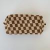 Checkered Makeup Bag for Women Knitted Travel Cosmetic Pouch Portable Plaid Toiletry Organizer with Zipper for